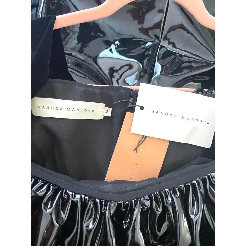Sandra Mansour Faux Patent Leather Ruffled Dress IT38